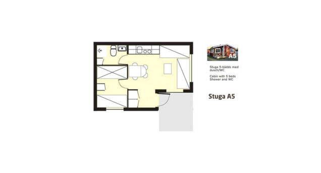Grafisk bild av layout för stuga