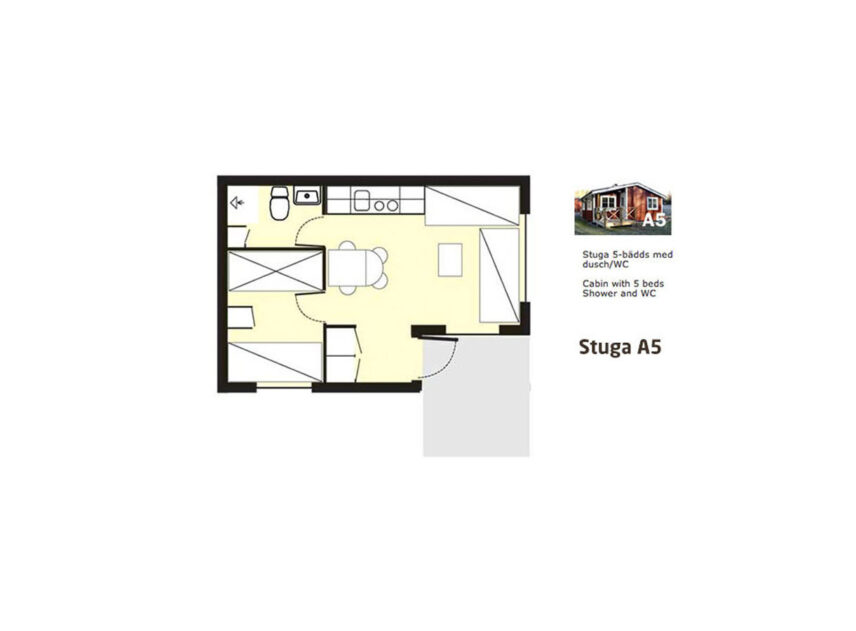 Grafisk bild av layout för stuga