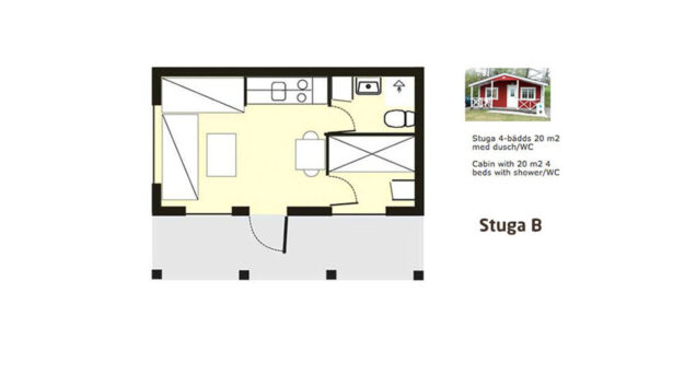 Grafisk bild av layout för stuga