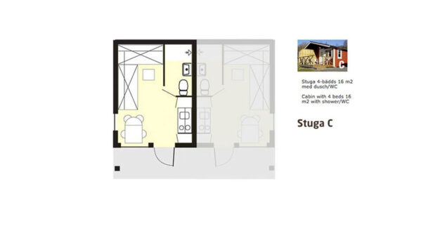 Grafisk bild av layout för stuga