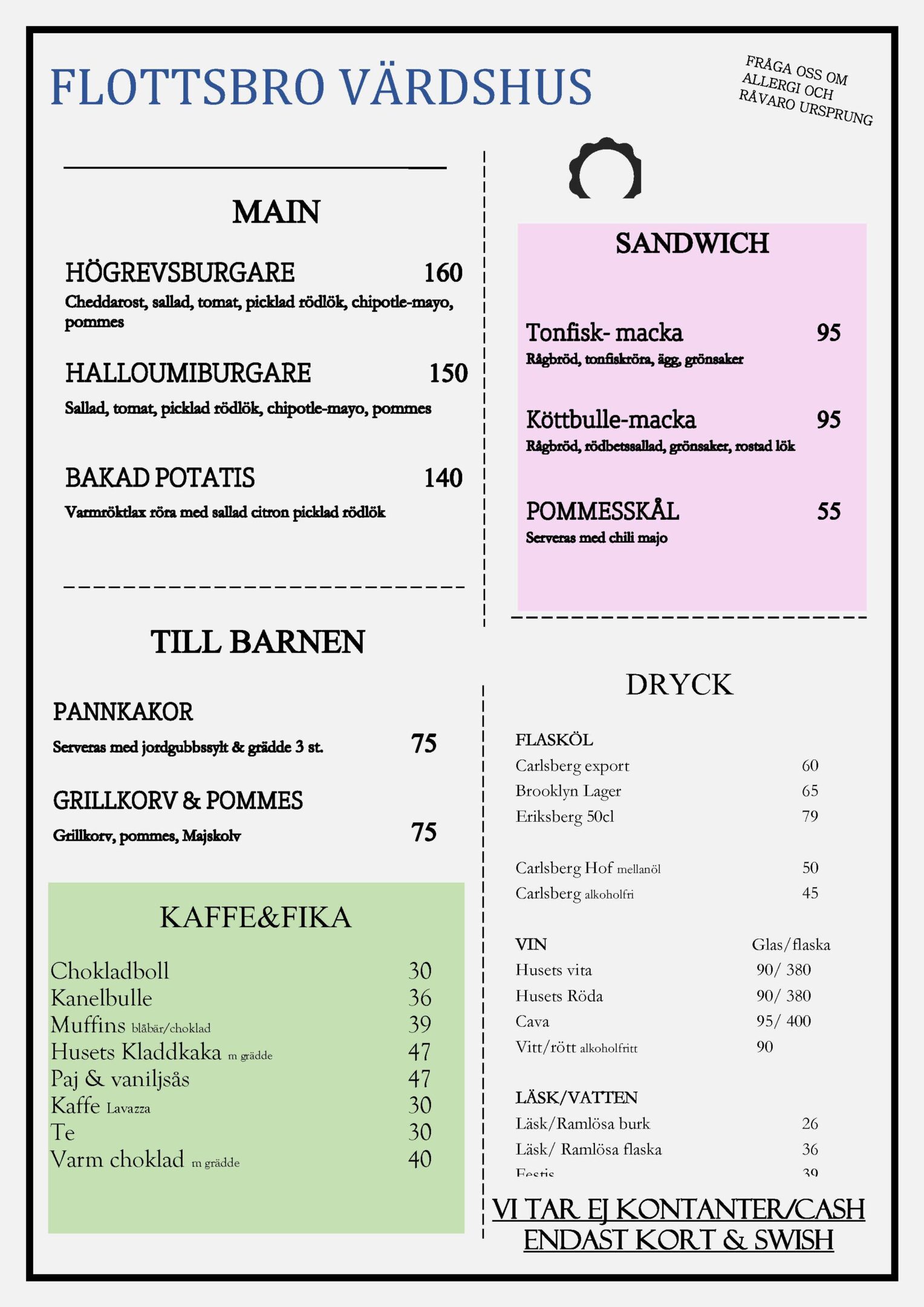 Grafisk layout med Flottsbro värdshus meny.